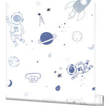 Papier peint avec astronautes, fusées, planètes et étoiles