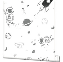 Rouleau de papier peint avec motif astronaute, fusée et planète