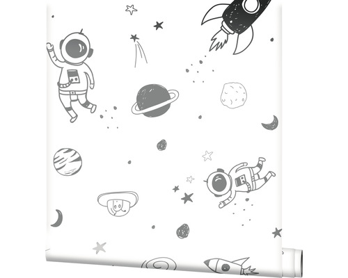 Rouleau de papier peint avec motif astronaute, fusée et planète