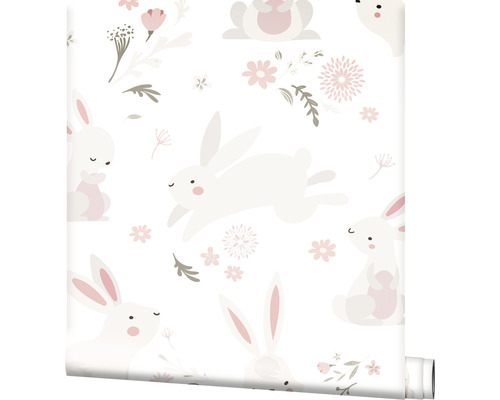 Rouleau de papier peint avec motif de lapins et de fleurs
