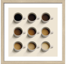 Image encadrée avec neuf tasses à café dans différentes teintes.