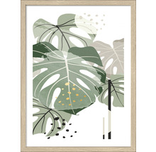 Image encadrée avec des feuilles de Monstera et un design abstrait