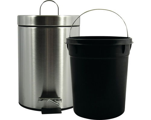 Treteimer aus Stahl mit schwarzem Kunststoffeinsatz