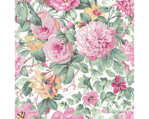Papier peint intissé 115263 Laura Ashley Aveline vert rose vif Papier peint à motif de roses et de feuilles