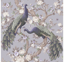 Papier peint avec motifs de paons et de fleurs