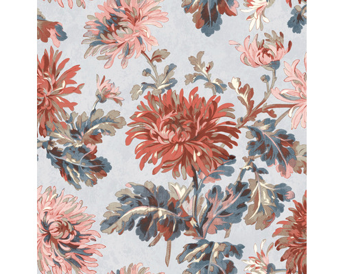 Vliestapete 114912 Laura Ashley Maryam Grün Rot Blumentapete mit Chrysanthemenmuster