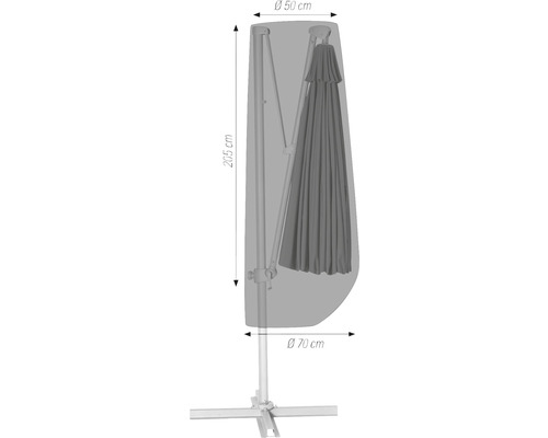 Schutzhülle für Sonnenschirm Acamp Ø 50 cm 70 x 205 cm Polyester anthrazit Schutzhülle für einen Sonnenschirm mit den Maßen 205 cm Höhe und 70 cm Durchmesser unten, 50 cm Durchmesser oben
