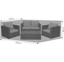 Dimensions d''un ensemble de salon avec canapé, fauteuil et table
