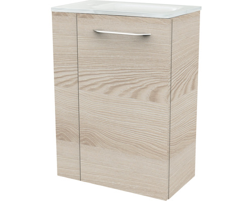 Meuble sous-lavabo avec structure en bois et poignée