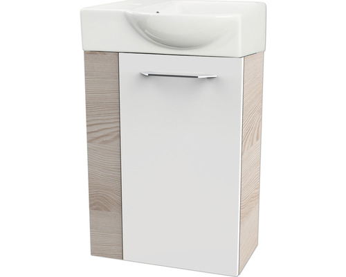 Meuble sous-vasque FACKELMANN Small Bathroom Collection frêne Alaska/blanc à haute brillance BxHxT 44x60x24,3 cm à droite