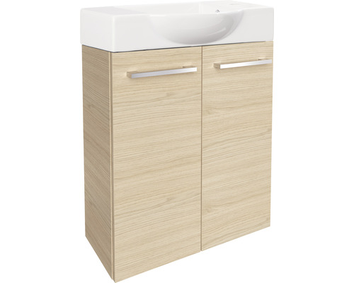 Meuble sous-lavabo avec deux portes et lavabo à poser rectangulaire