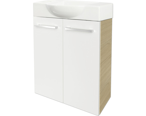 Meuble sous-vasque FACKELMANN Small Bathroom Collection chêne sablé/blanc à haute brillance BxHxT 52x60x24,3 cm