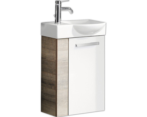 Waschtischunterschrank FACKELMANN Small Bathroom Collection graueiche/weiss hochglanz BxHxT 44x60x24,3 cm rechts