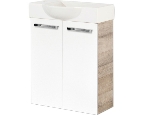 Meuble sous-vasque FACKELMANN Small Bathroom Collection chêne gris/blanc à haute brillance BxHxT 52x60x24,3 cm