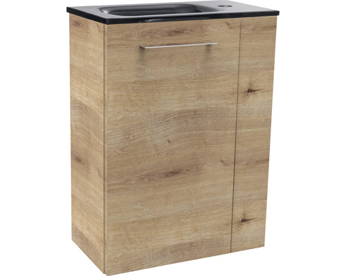 Waschtischunterschrank aus Holz mit einer Tür und einer Griffstange