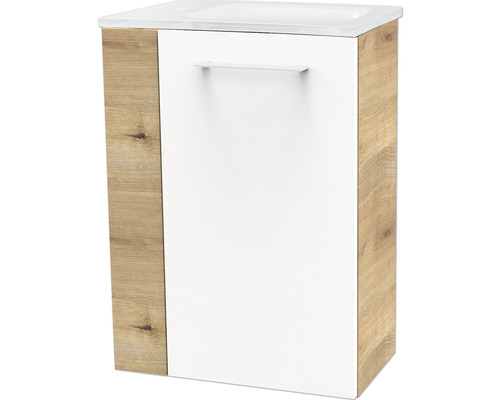 Meuble sous-vasque FACKELMANN Small Bathroom Collection chêne noueux/blanc à haute brillance BxHxT 44x60x24,3 cm à droite