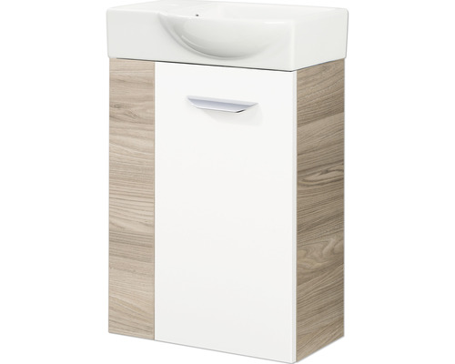 Meuble sous-vasque FACKELMANN Small Bathroom Collection frêne commun/blanc à haute brillance BxHxT 44x60x24,3 cm à droite