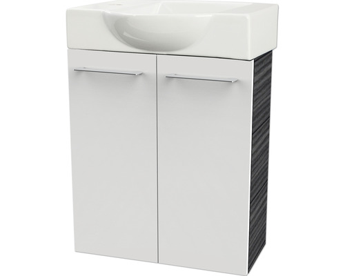 Meuble sous-vasque FACKELMANN Small Bathroom Collection dark oak/blanc à haute brillance BxHxT 52x60x24,3 cm