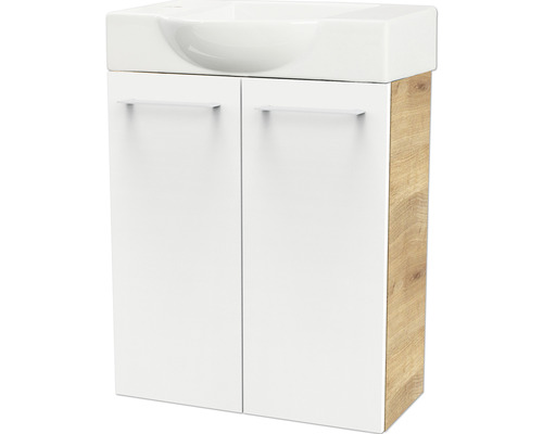 Meuble sous-vasque FACKELMANN Small Bathroom Collection chêne noueux/blanc à haute brillance BxHxT 52x60x24,3 cm