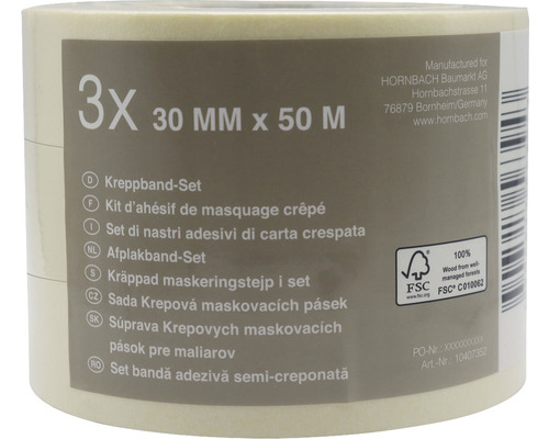 Ensemble de ruban de masquage jaune 3x 30 mm x 50 m Trois rouleaux de ruban crêpe, chacun de 30 millimètres sur 50 mètres