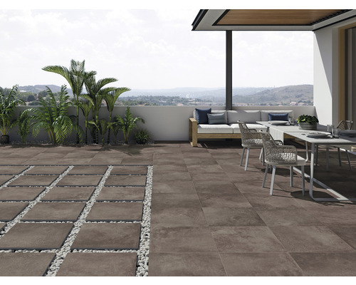 Dalle de terrasse en grès cérame fin Loftstone Taupe bord rectifié 60x60x2 cm