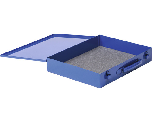 Boîte à outils métallique avec insert en mousse et poignée de transport