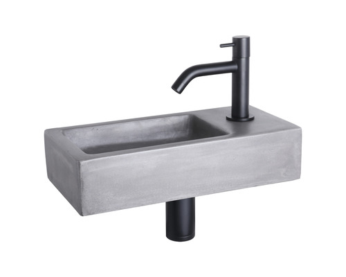 Lave-mains - Ensemble comprenant robinet de lave-mains noir HURA béton avec revêtement gris 38.5x18.5 cm