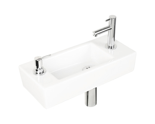 Lave-mains - Ensemble comprenant robinet de lave-mains SAPON céramique émaillée blanche 42.5x18.5 cm