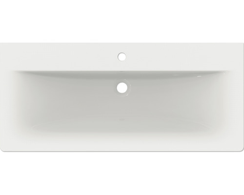 Waschbecken aus Keramik mit Hahnloch und Überlauf