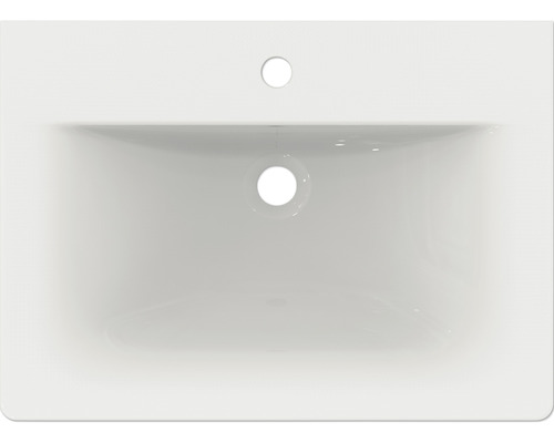 Aufsicht auf ein rechteckiges Waschbecken aus Keramik