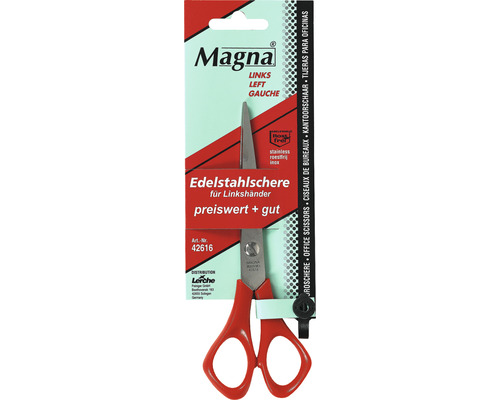 Magna Linkshänder Schere aus Edelstahl auf Verpackung