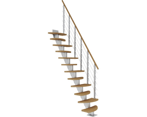 Pertura Mittelholmtreppe Aris perlgrau Variabel 64 cm Relinggeländer Eiche Leimholz Geölt 10 Stück Stufen - 11 Steigungen