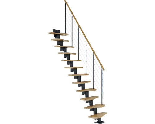 Pertura Mittelholmtreppe Vaia anthrazit Variabel 64 cm Stabgeländer Eiche Leimholz Lackiert 11 Stück Stufen - 12 Steigungen