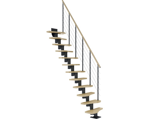 Pertura Mittelholmtreppe Vaia anthrazit Variabel 64 cm Stabgeländer Ahorn Leimholz Lackiert 11 Stück Stufen - 12 Steigungen