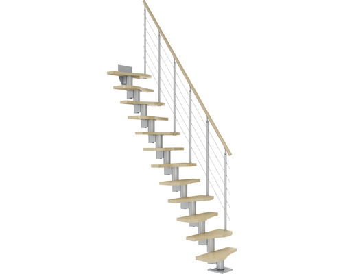 Pertura Mittelholmtreppe Vaia perlgrau Variabel 64 cm Stabgeländer Ahorn Leimholz Lackiert 11 Stück Stufen - 12 Steigungen