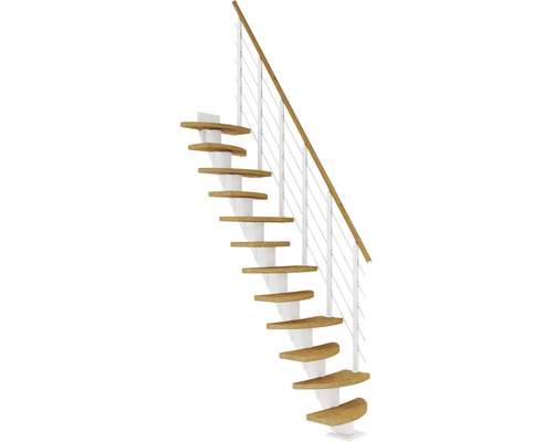 Pertura Mittelholmtreppe Aris weiss Variabel 64 cm Relinggeländer Eiche Leimholz Geölt 10 Stück Stufen - 11 Steigungen