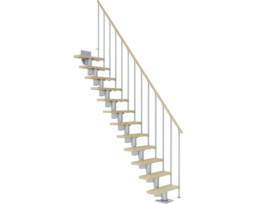 Escalier à crémaillère Pertura Spiros droit 65 cm garde-corps à barres verticales erable lamellé-collé verni 14 marches/15 pas de marche