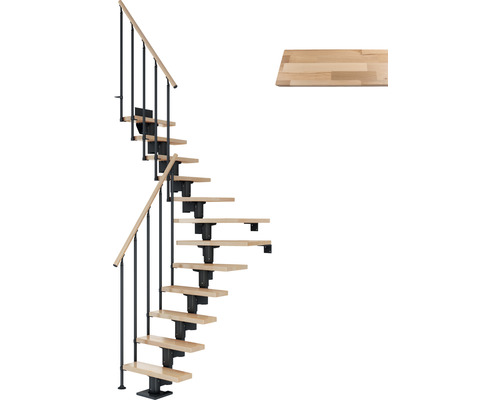 Pertura Mittelholmtreppe Spiros anthrazit 65 cm Stabgeländer Buche Leimholz Lackiert 14 Stück Stufen - 15 Steigungen