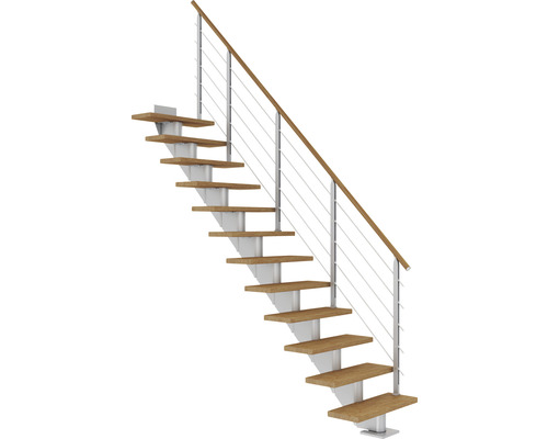 Escalier à crémaillère Pertura Alena droit 75 cm garde-corps à barres horizontales chêne lamellé-collé huilé 11 marches/12 pas de marche