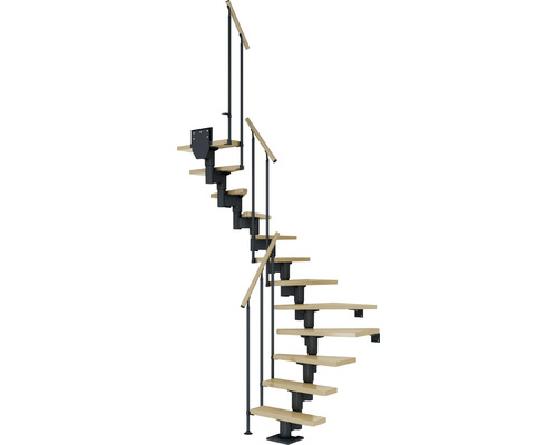 Pertura Mittelholmtreppe Spiros anthrazit 65 cm Stabgeländer Ahorn Leimholz Lackiert 14 Stück Stufen - 15 Steigungen