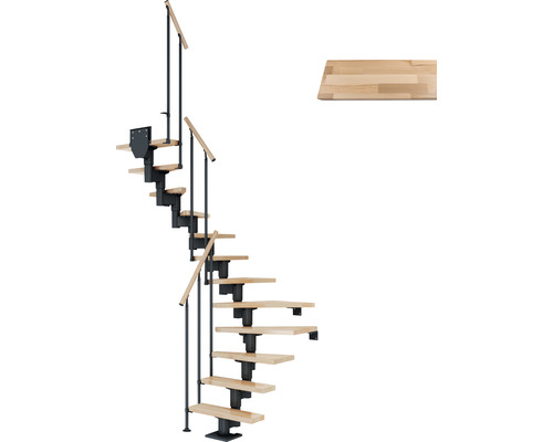 Pertura Mittelholmtreppe Spiros Anthrazit 65 cm Stabgeländer Buche Leimholz Lackiert 11 Stufen 12 Steigungen