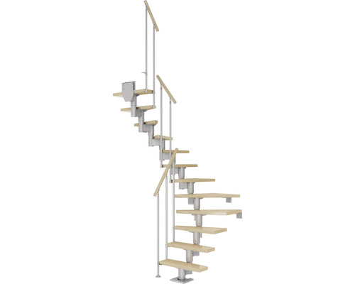 Pertura Mittelholmtreppe Spiros perlgrau 75 cm Stabgeländer Ahorn Leimholz Lackiert 12 Stück Stufen - 13 Steigungen