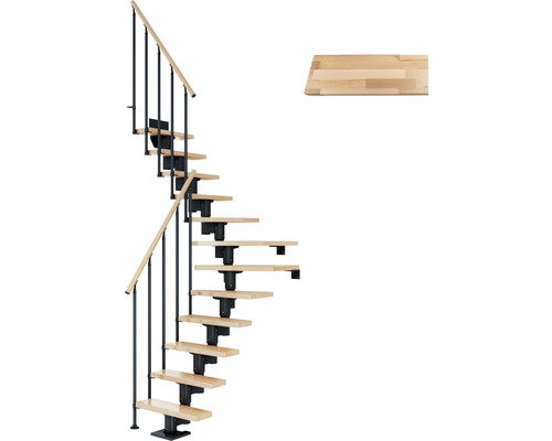 Pertura Mittelholmtreppe Spiros anthrazit 75 cm Stabgeländer Buche Leimholz Lackiert 12 Stück Stufen - 13 Steigungen