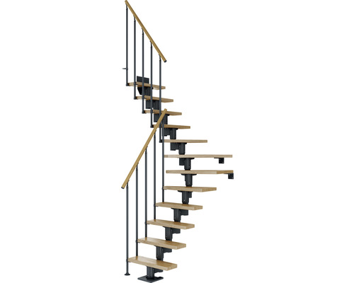 Pertura Mittelholmtreppe Spiros Anthrazit 65 cm Stabgeländer Eiche Lackiert 11 Stufen 12 Steigungen