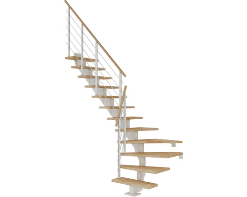 Pertura Mittelholmtreppe Alena weiss 75 cm Relinggeländer Buche Leimholz Geölt 11 Stück Stufen - 12 Steigungen