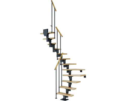 Pertura Mittelholmtreppe Spiros anthrazit 65 cm Stabgeländer Eiche Lackiert 11 Stück Stufen - 12 Steigungen