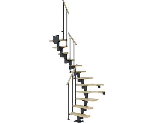 Pertura Mittelholmtreppe Spiros anthrazit 65 cm Stabgeländer Ahorn Leimholz Lackiert 11 Stück Stufen - 12 Steigungen