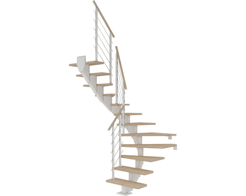 Pertura Mittelholmtreppe Alena weiss 1/2-gewendelt 75 cm Relinggeländer Eiche Weiss geölt 13 Stück Stufen - 14 Steigungen