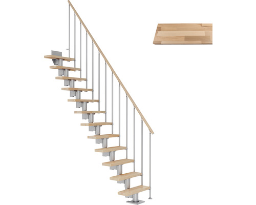 Pertura Mittelholmtreppe Spiros perlgrau 75 cm Stabgeländer Buche Leimholz Lackiert 11 Stück Stufen - 12 Steigungen