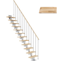 Escalier gain de place avec marches en bois et rampe en métal